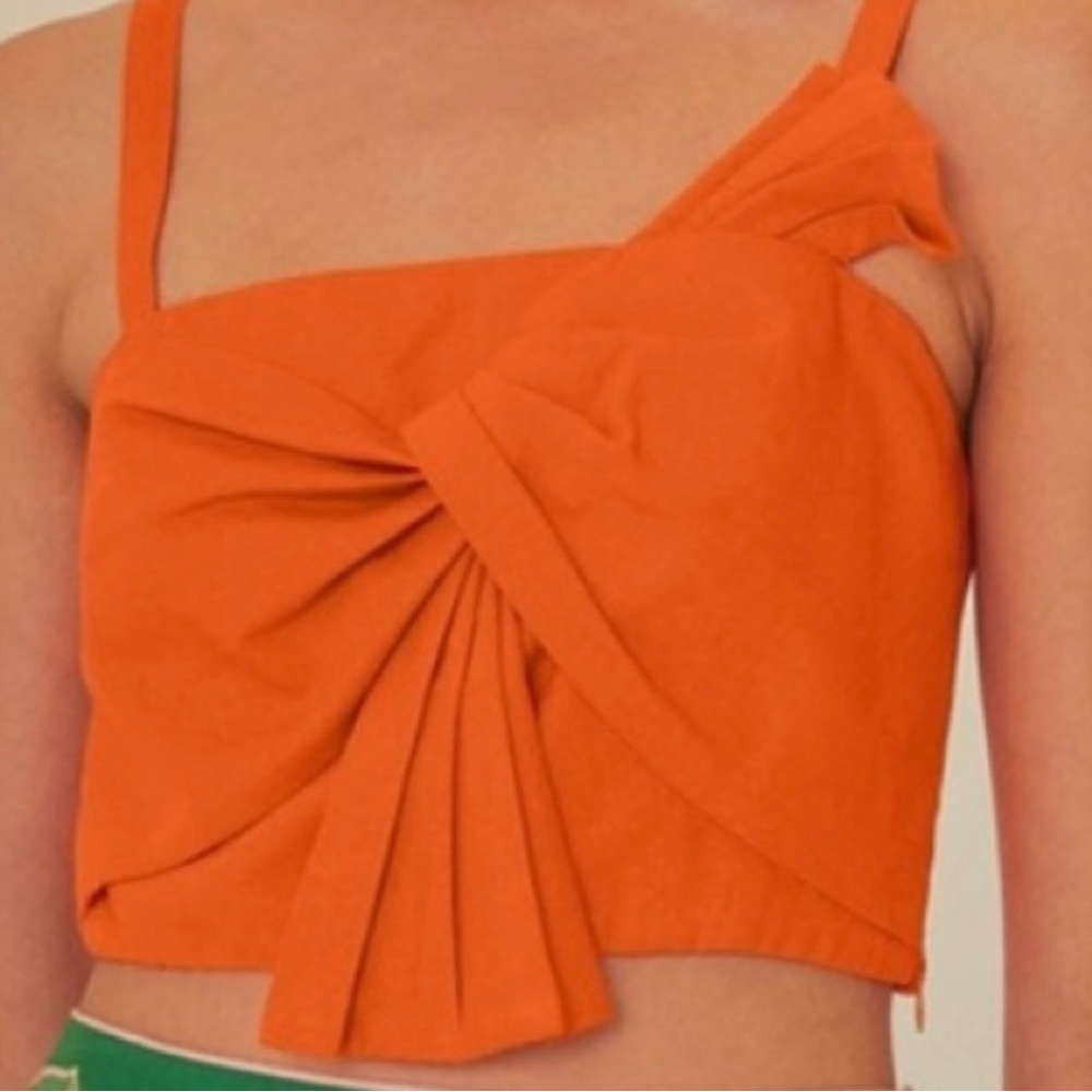 House of Harlow 1960 Orange Asymmetrical Pleated Crop Tank Top